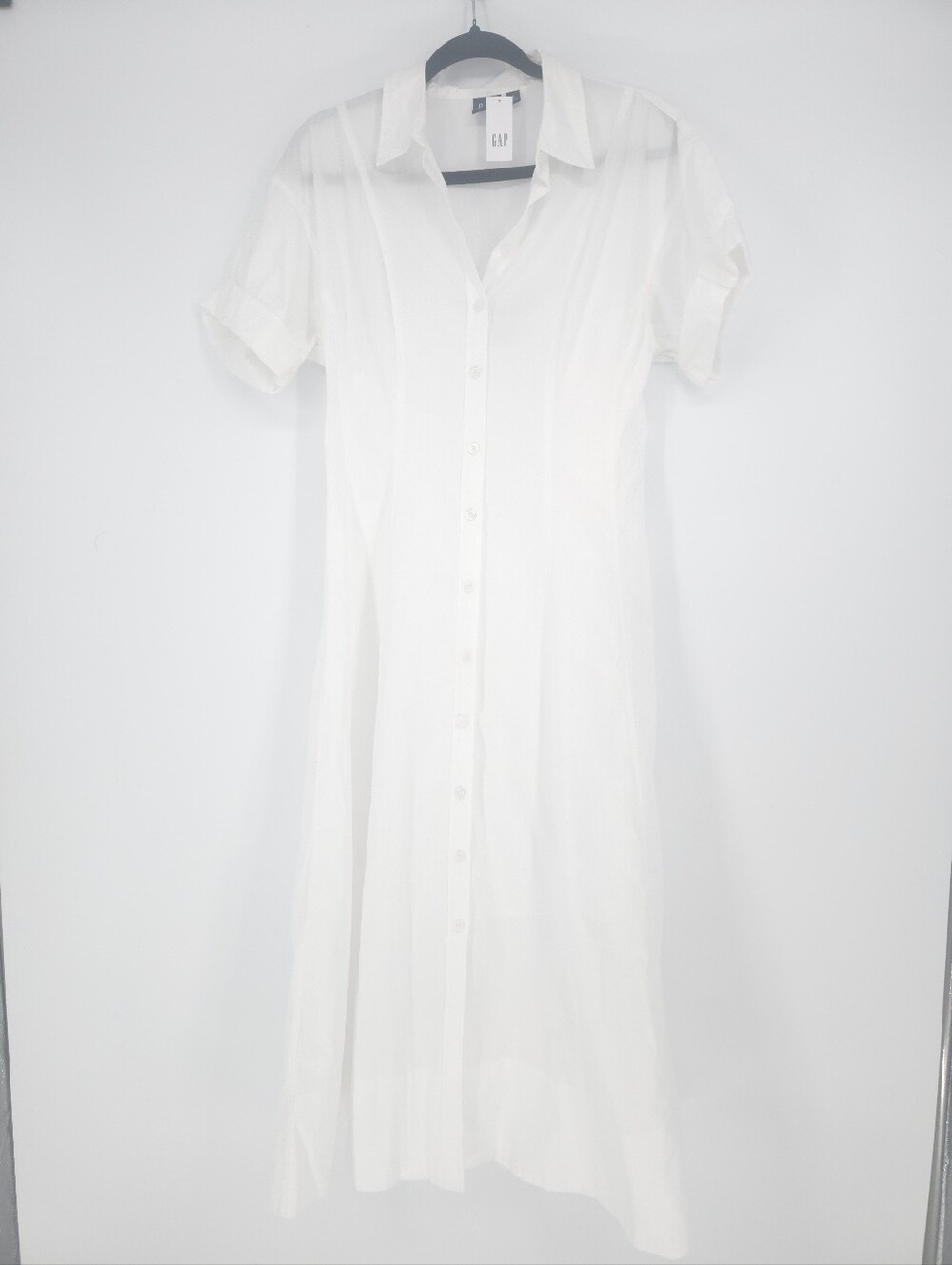 GAP White Short-Sleeve Button-Down Maxi Dress